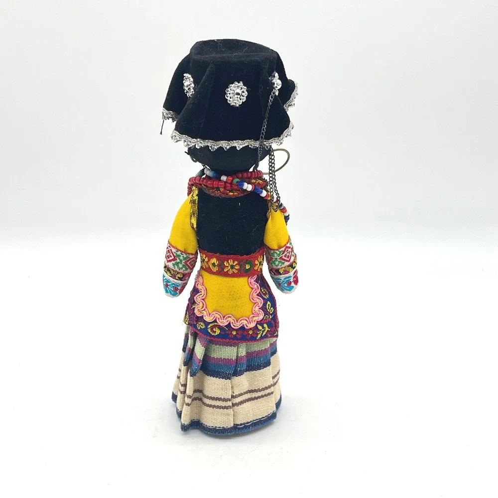 Vintage Chinese Yi Minority Ethnic Doll Hand Painted Wood‎ Traditional Costume